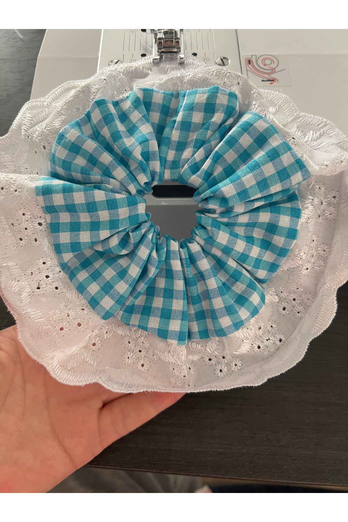 Vintage Güpür Scrunchie Pötikare Kareli Lastik Toka L