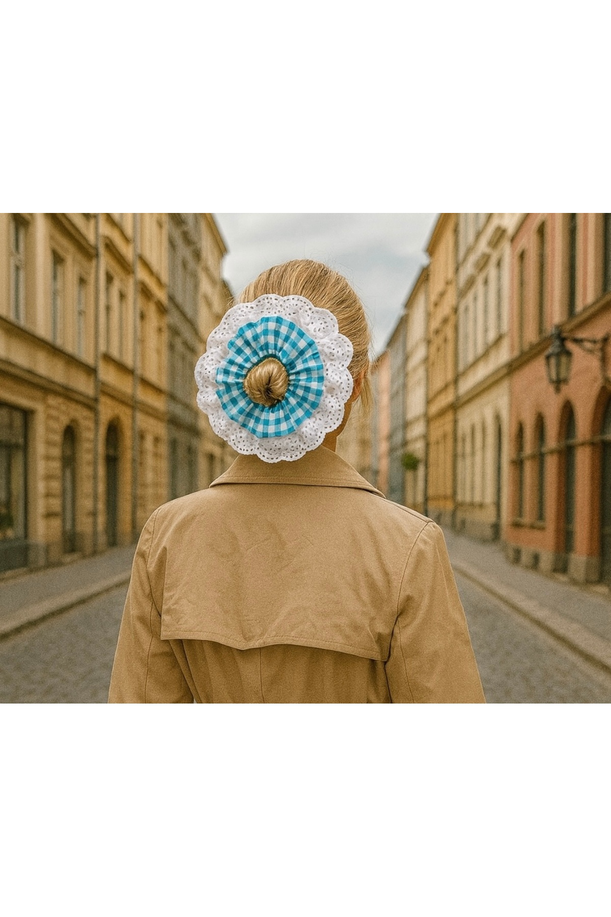 Vintage Güpür Scrunchie Pötikare Kareli Lastik Toka L