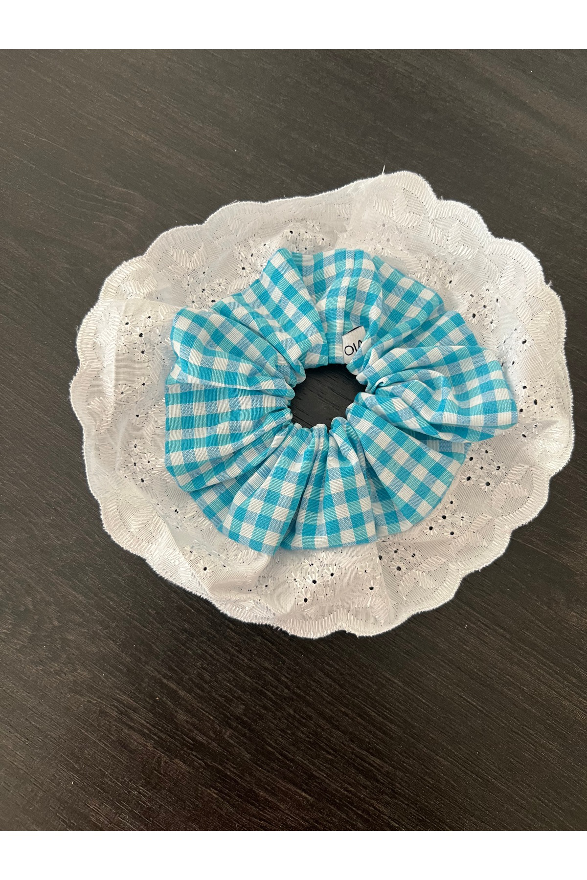 Vintage Güpür Scrunchie Pötikare Kareli Lastik Toka L