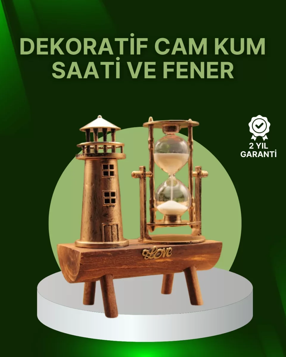 Vintage Kum Saati + Deniz Feneri Modeli – Ahşap Gövdeli Masa Üstü