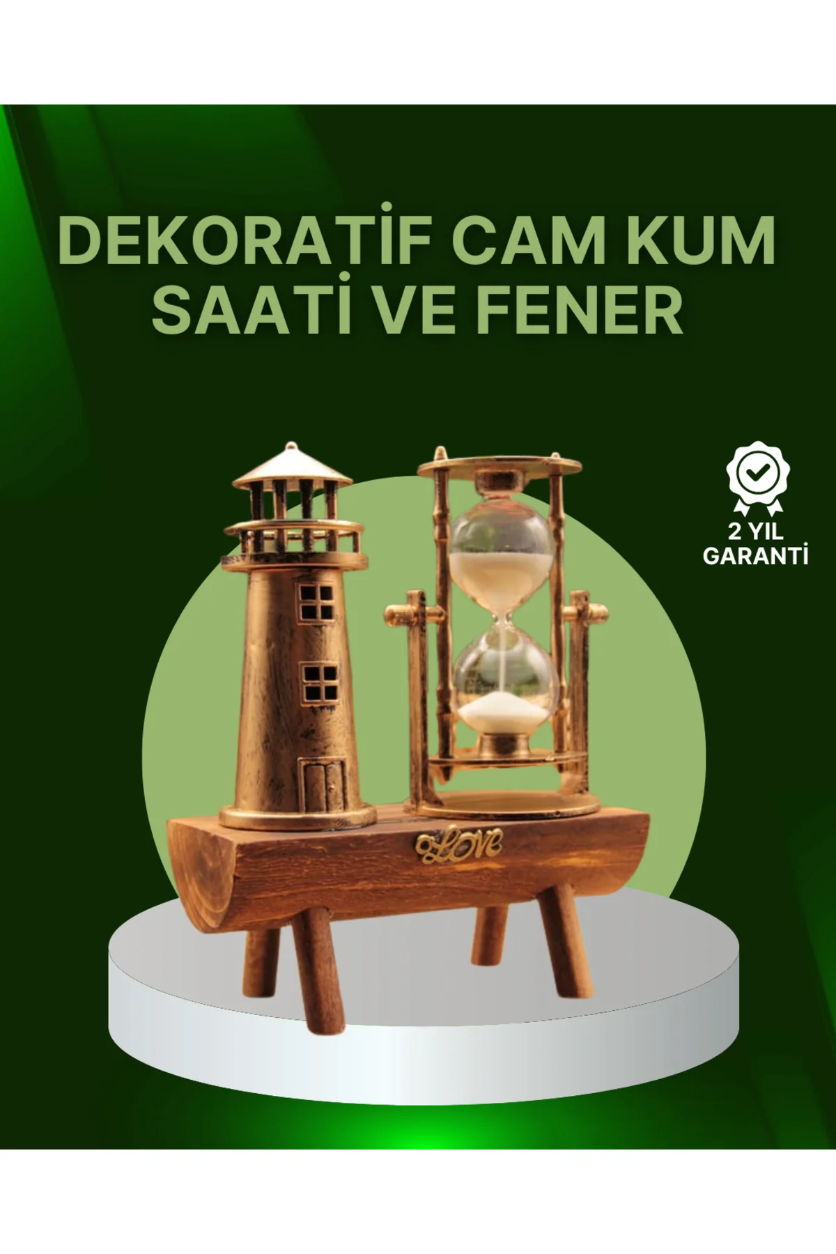 Vintage Kum Saati + Deniz Feneri Modeli – Ahşap Gövdeli Masa Üstü