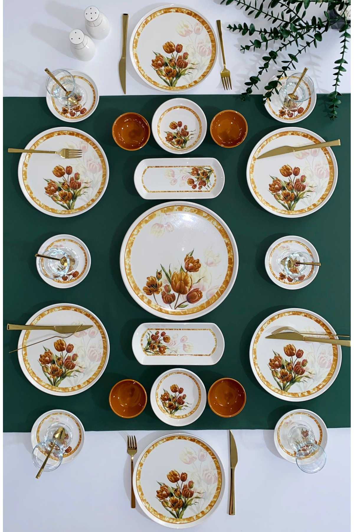 Vintage Lale 6 Kişilik 21 Parça Sosluklu Kahvaltı Takımı