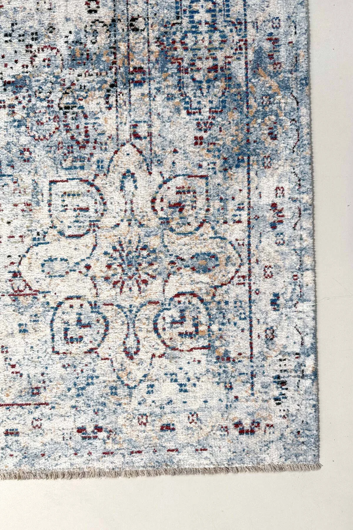 Vintage Mavi Şönil Halı Kilim Yolluk Kaymaz Saçaklı Yıkanabilir S