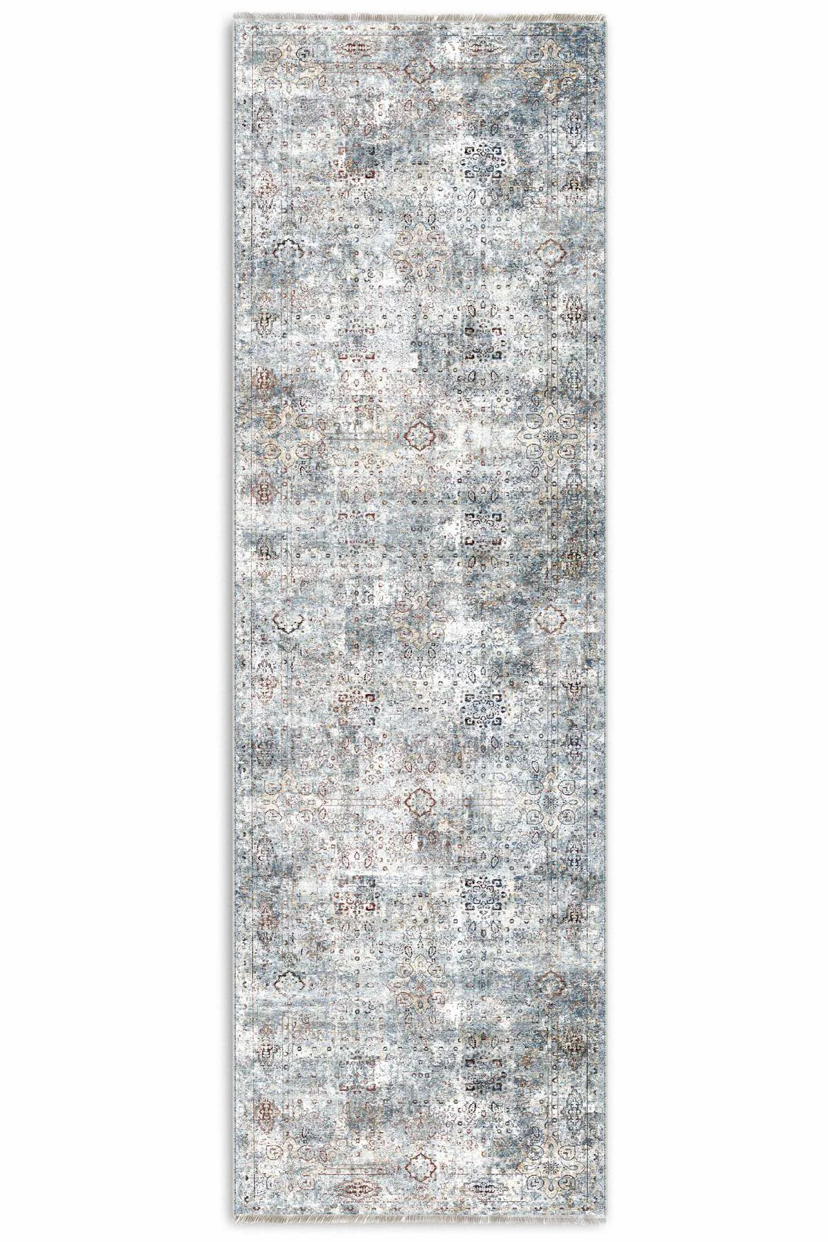 Vintage Mavi Şönil Halı Kilim Yolluk Kaymaz Saçaklı Yıkanabilir S