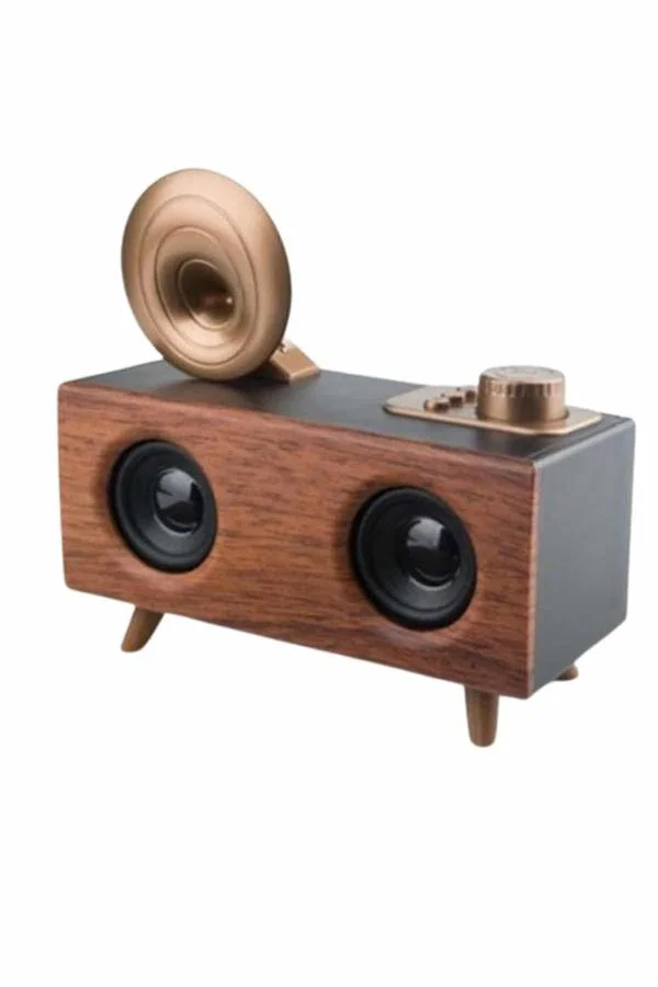 Vintage Nostalji Bluetooth Radyo Gramofon Ahşap Hoparlör - Retro Tasarım ve 5 Farklı Bağlantı Seçeneği