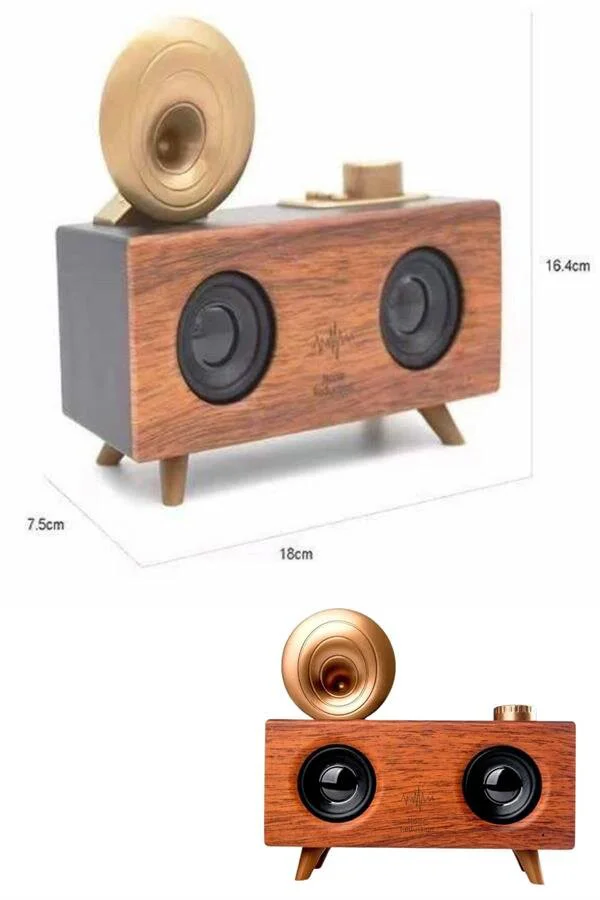 Vintage Nostalji Bluetooth Radyo Gramofon Ahşap Hoparlör - Retro Tasarım ve 5 Farklı Bağlantı Seçeneği