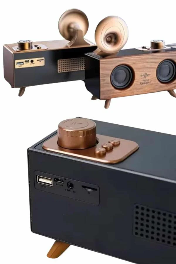 Vintage Nostalji Bluetooth Radyo Gramofon Ahşap Hoparlör - Retro Tasarım ve 5 Farklı Bağlantı Seçeneği