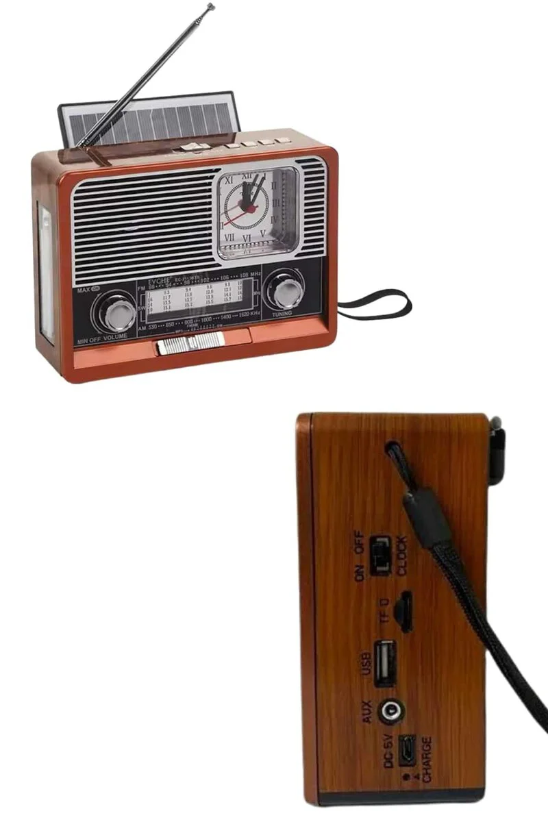 Vintage Nostaljik Bluetooth Radyo - USB, AUX, SD Kart Girişli Şarjlı