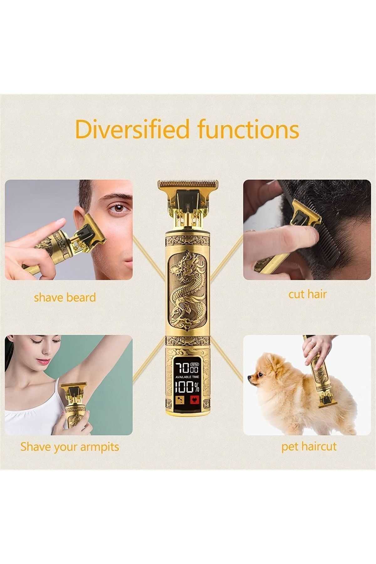 Vintage Pofesyonel Şarjlı Çok Fonksiyonlu Traş Saç Sakal Vücut Ku