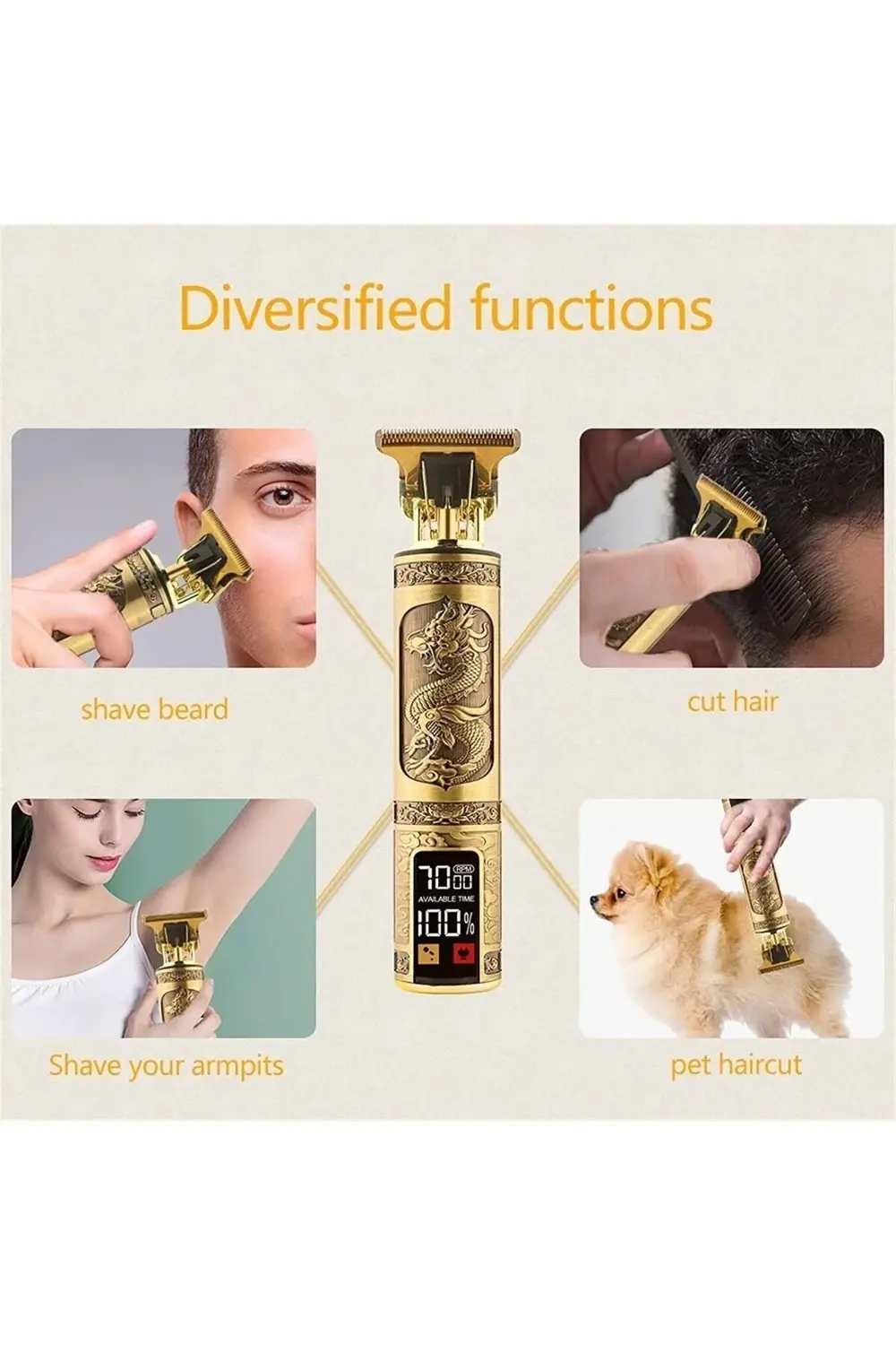 Vintage Pofesyonel Şarjlı Çok Fonksiyonlu Traş Saç Sakal Vücut Ku