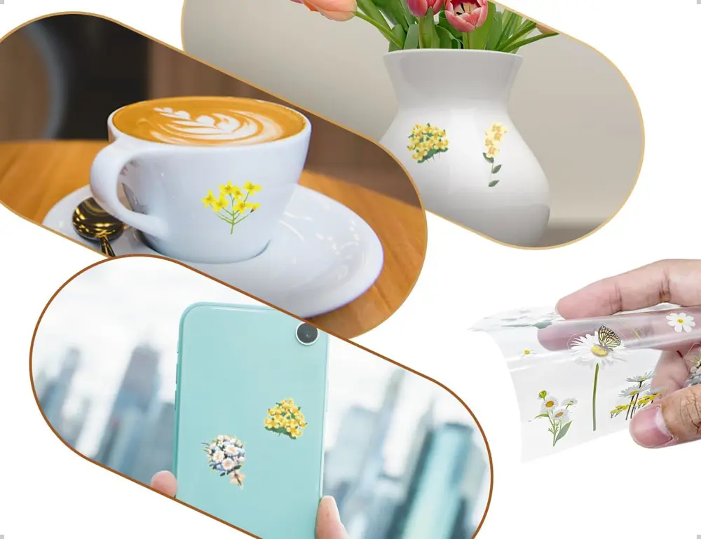 Vintage Sticker Natural Stiker Çıkartma Etiket 6'lı Set- Sarı Çiç