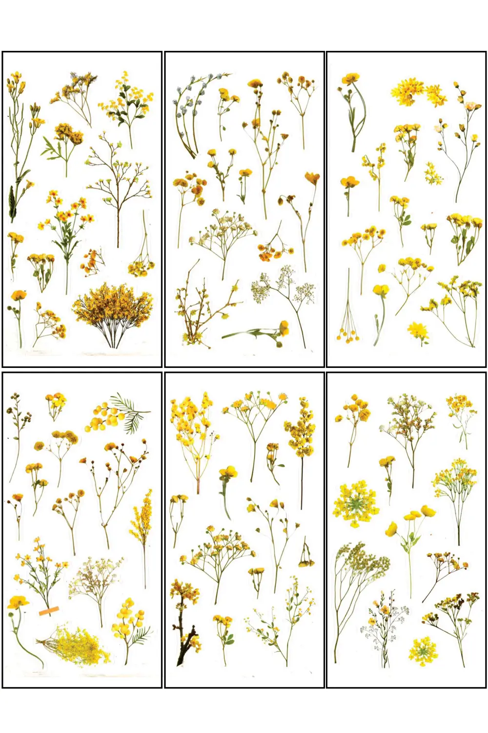 Vintage Sticker Natural Stiker Çıkartma Etiket 6'lı Set- Sarı Çiç