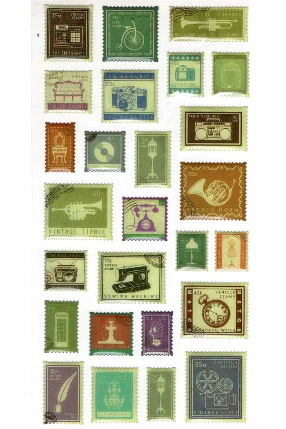 Vintage Sticker Pul Retro Style Kabartmalı Stiker Çıkartma Etiket