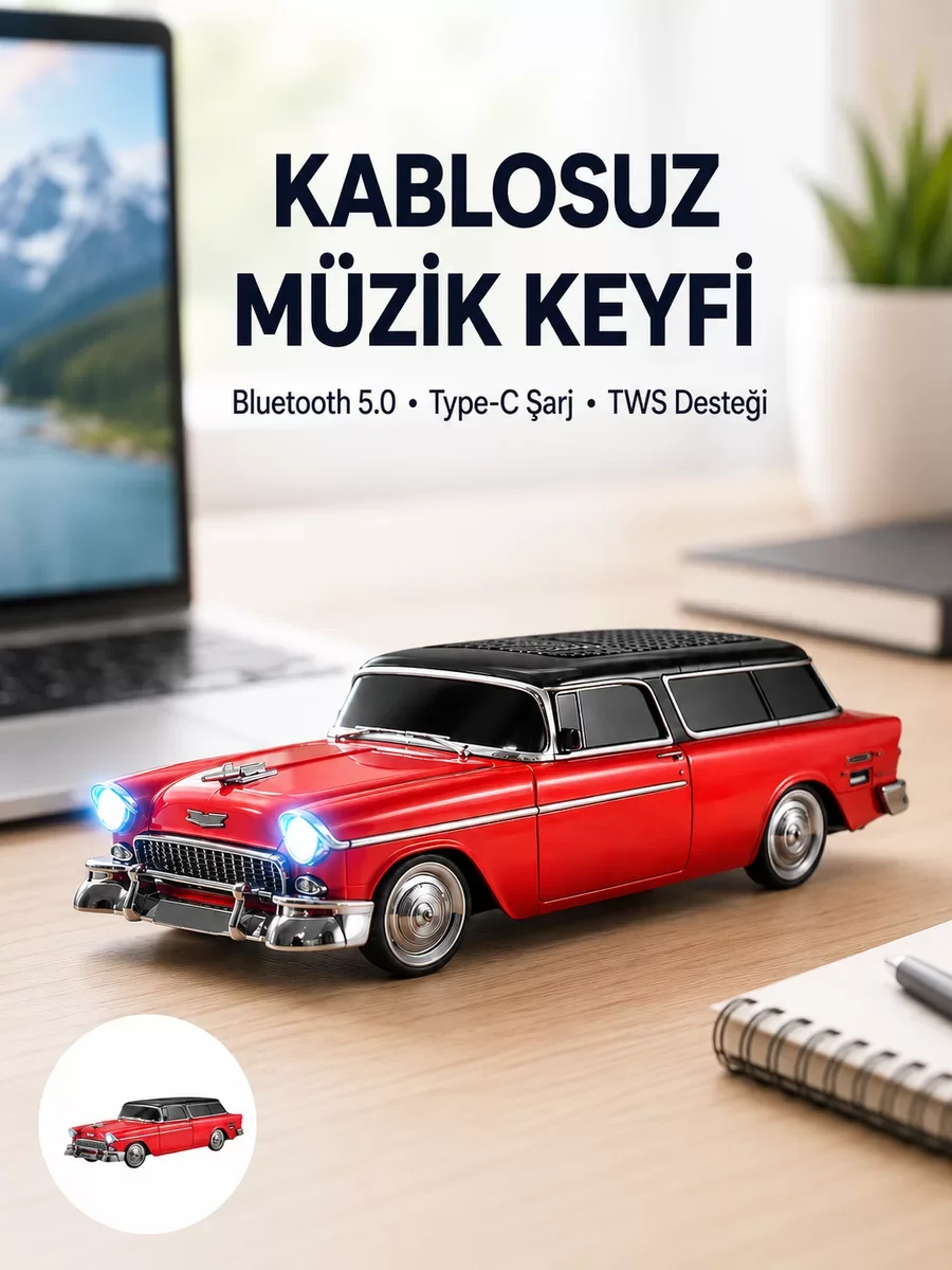 Vintage Tasarımlı LED Işıklı Bluetooth Hoparlör 10W - Motor Sesli ve Nostaljik Deneyim