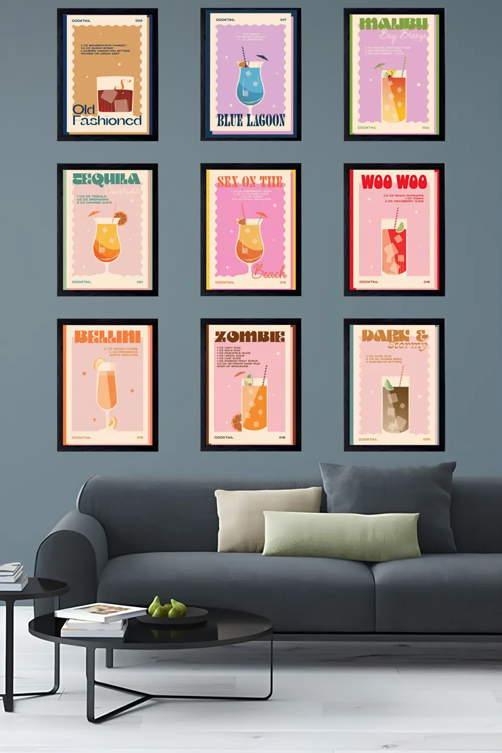 Vintage Vibes Kokteyl Koleksiyonu 9' Parça Çerçeve Görünümlü Mode