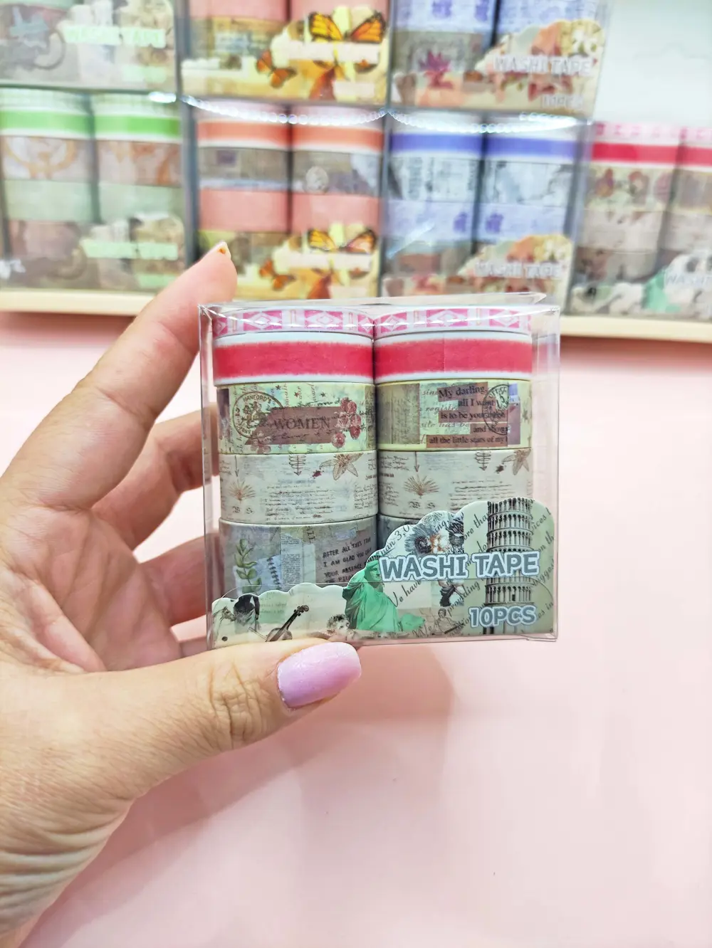 Vintage Washi Tape Bant Baskılı Yapışkanlı Maskeleme Kağıdı 45F D