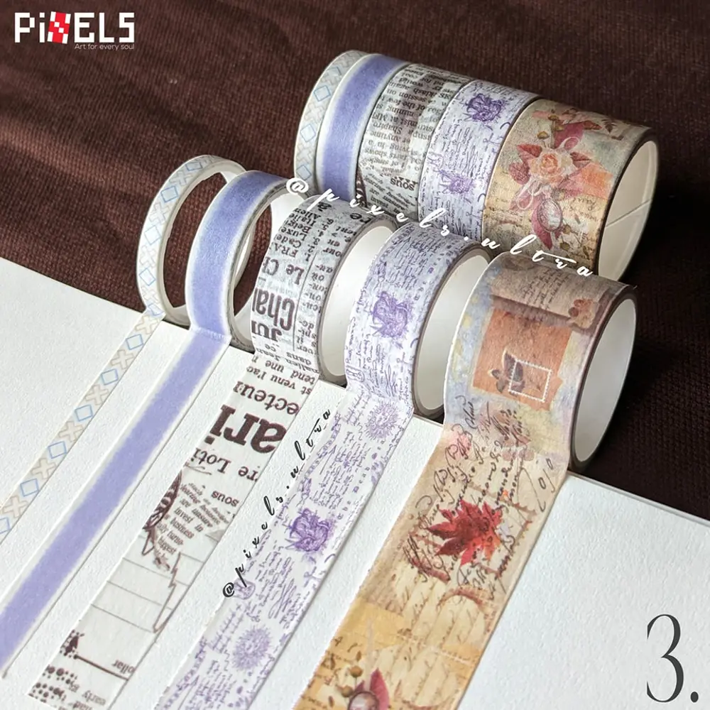 Vintage Washi Tape Bant Baskılı Yapışkanlı Maskeleme Kağıdı 45F D