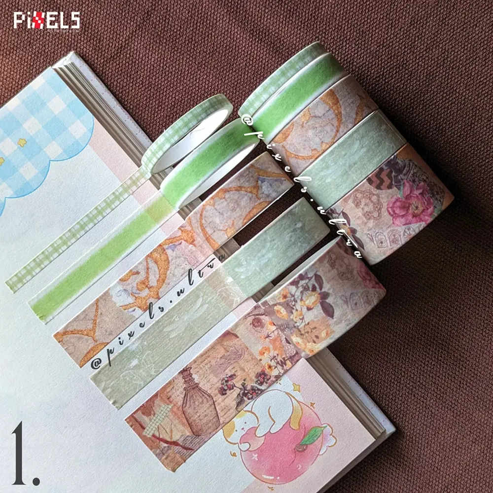 Vintage Washi Tape Bant Baskılı Yapışkanlı Maskeleme Kağıdı 45F D