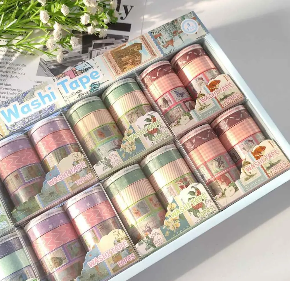 Vintage Washi Tape Bant Baskılı Yapışkanlı Maskeleme Kağıdı Desen
