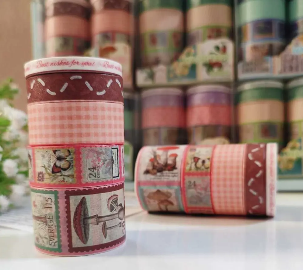 Vintage Washi Tape Bant Baskılı Yapışkanlı Maskeleme Kağıdı Desen
