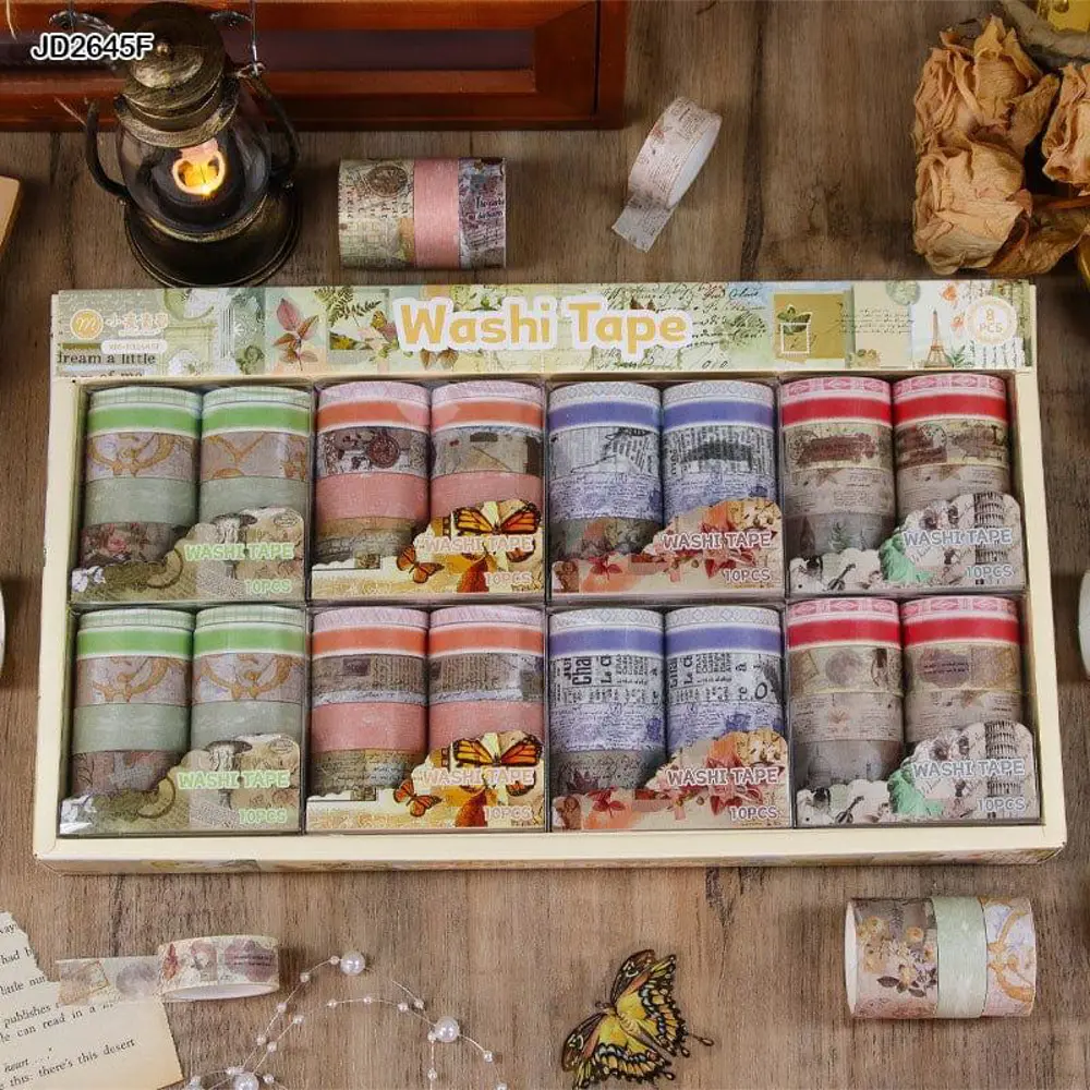 Vintage Washi Tape Bant Baskılı Yapışkanlı Maskeleme Kağıdı 45F D