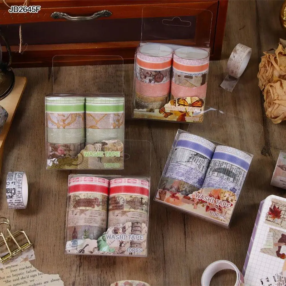 Vintage Washi Tape Bant Baskılı Yapışkanlı Maskeleme Kağıdı 45F D