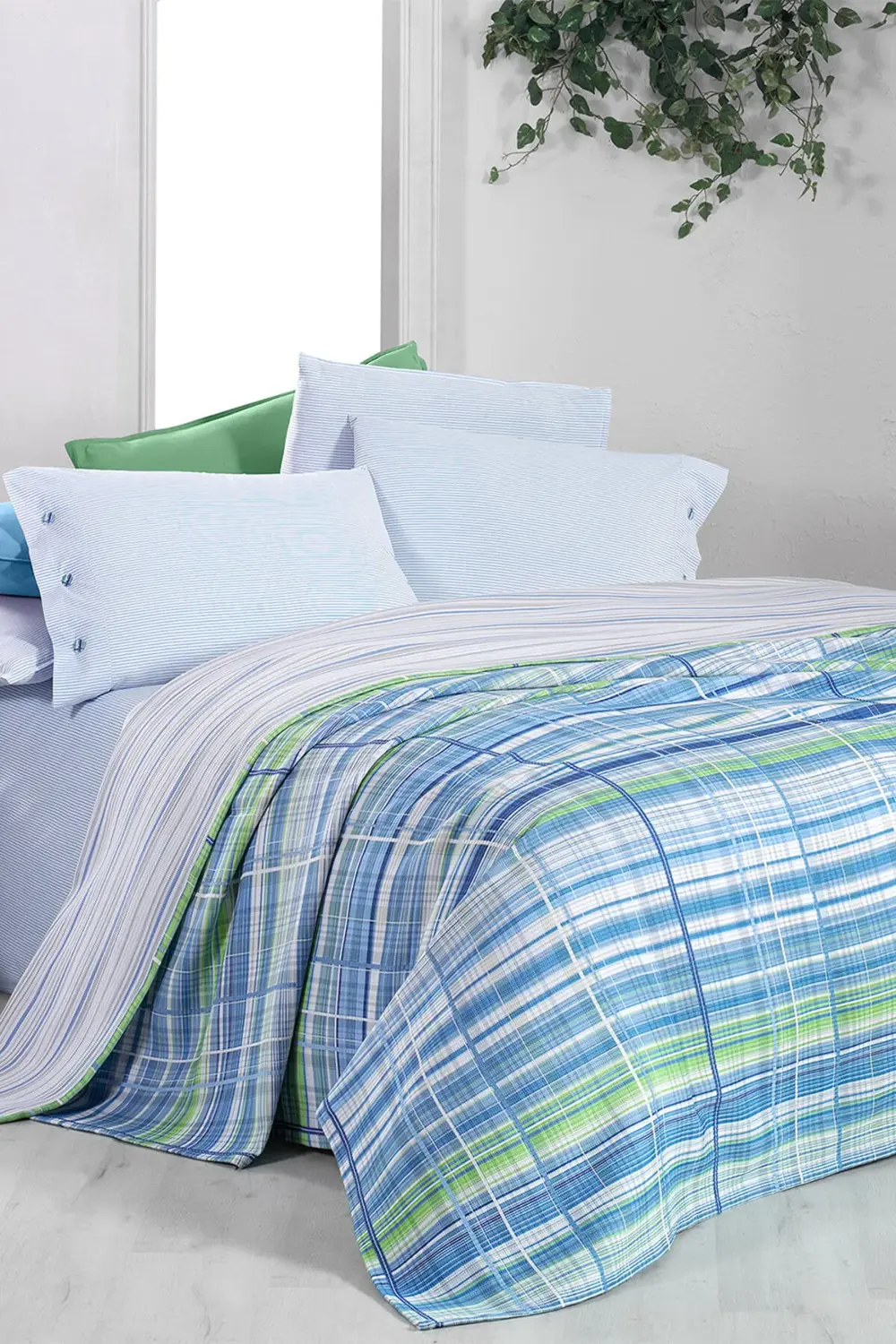 Viola Mavi Çift Kişilik %100 Pamuk Pike Takımı