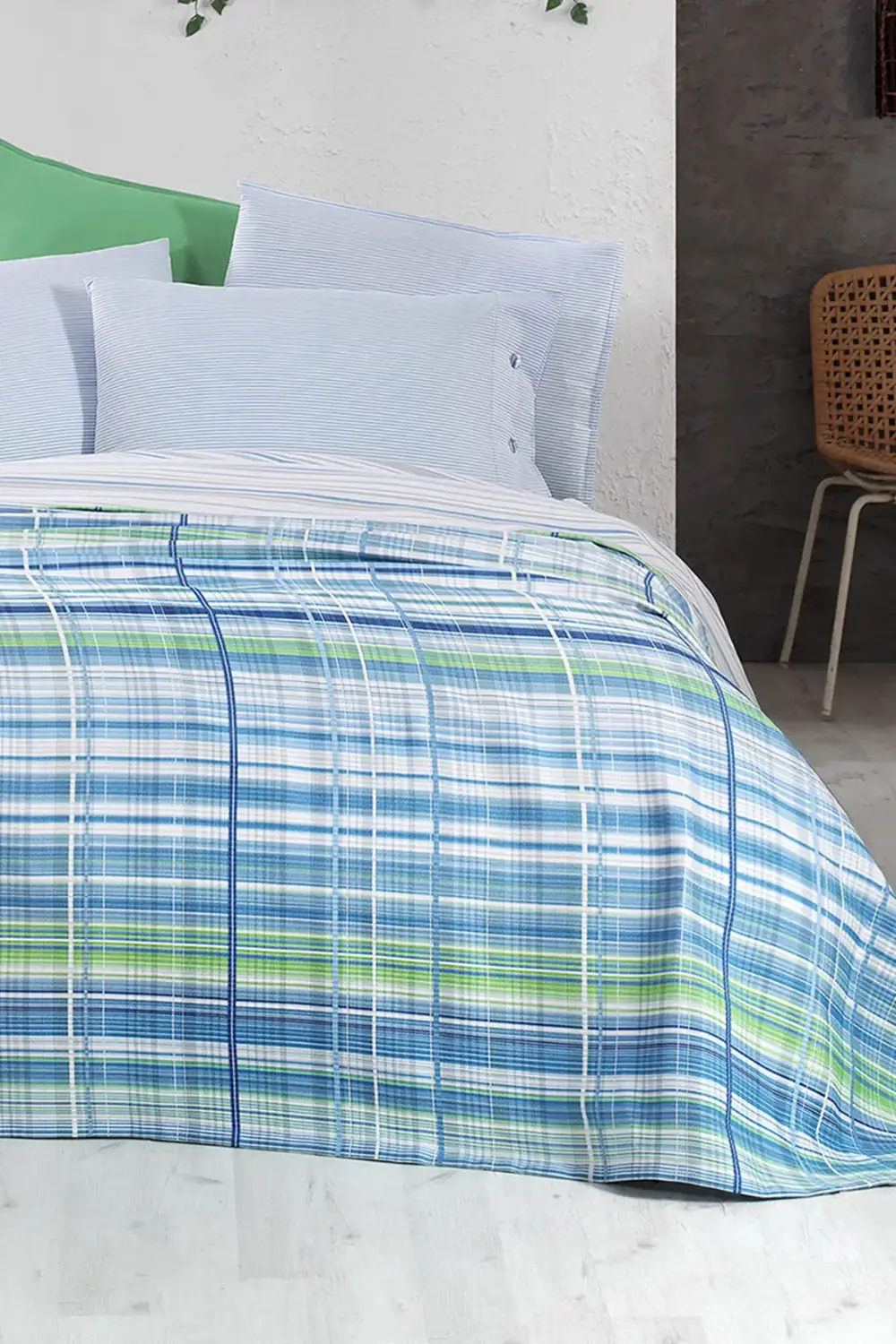 Viola Mavi Çift Kişilik %100 Pamuk Pike Takımı