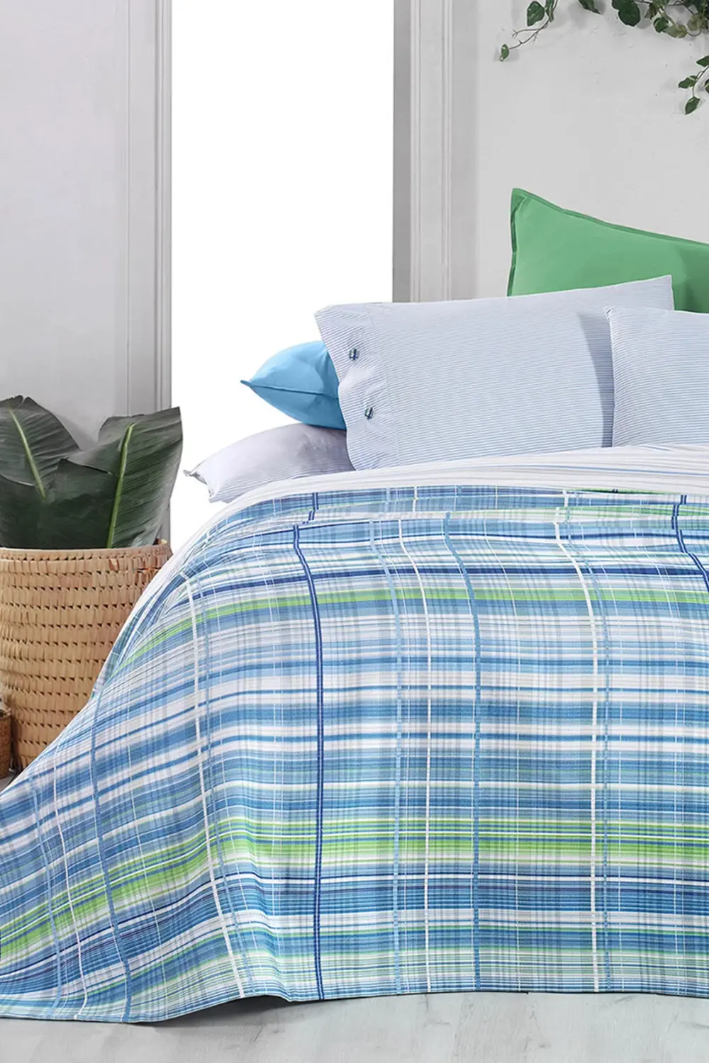 Viola Mavi Çift Kişilik %100 Pamuk Pike Takımı