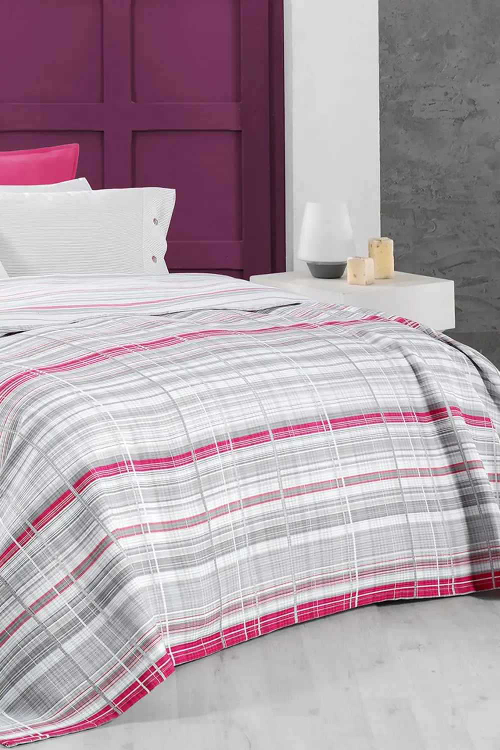 Viola Pembe Çift Kişilik %100 Pamuk Pike Takımı