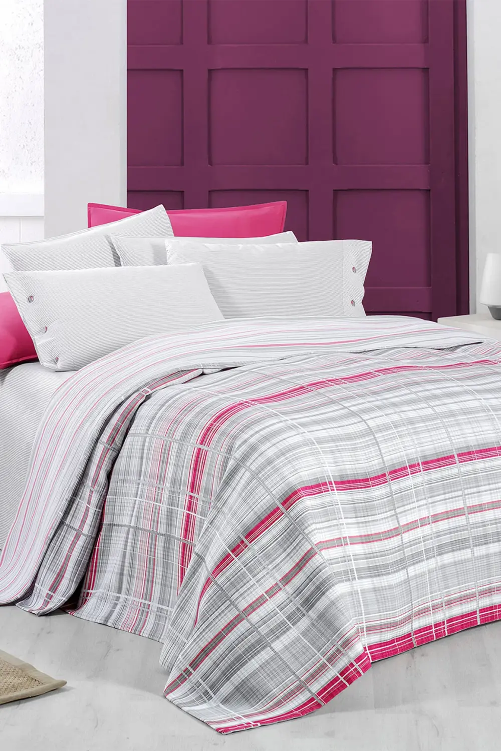 Viola Pembe Çift Kişilik %100 Pamuk Pike Takımı