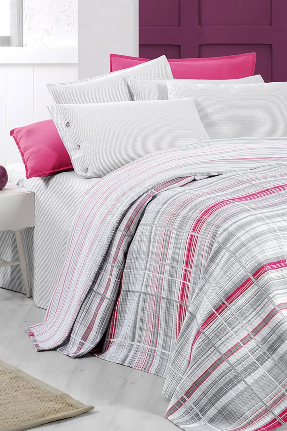 Viola Pembe Tek Kişilik %100 Pamuk Pike Takımı