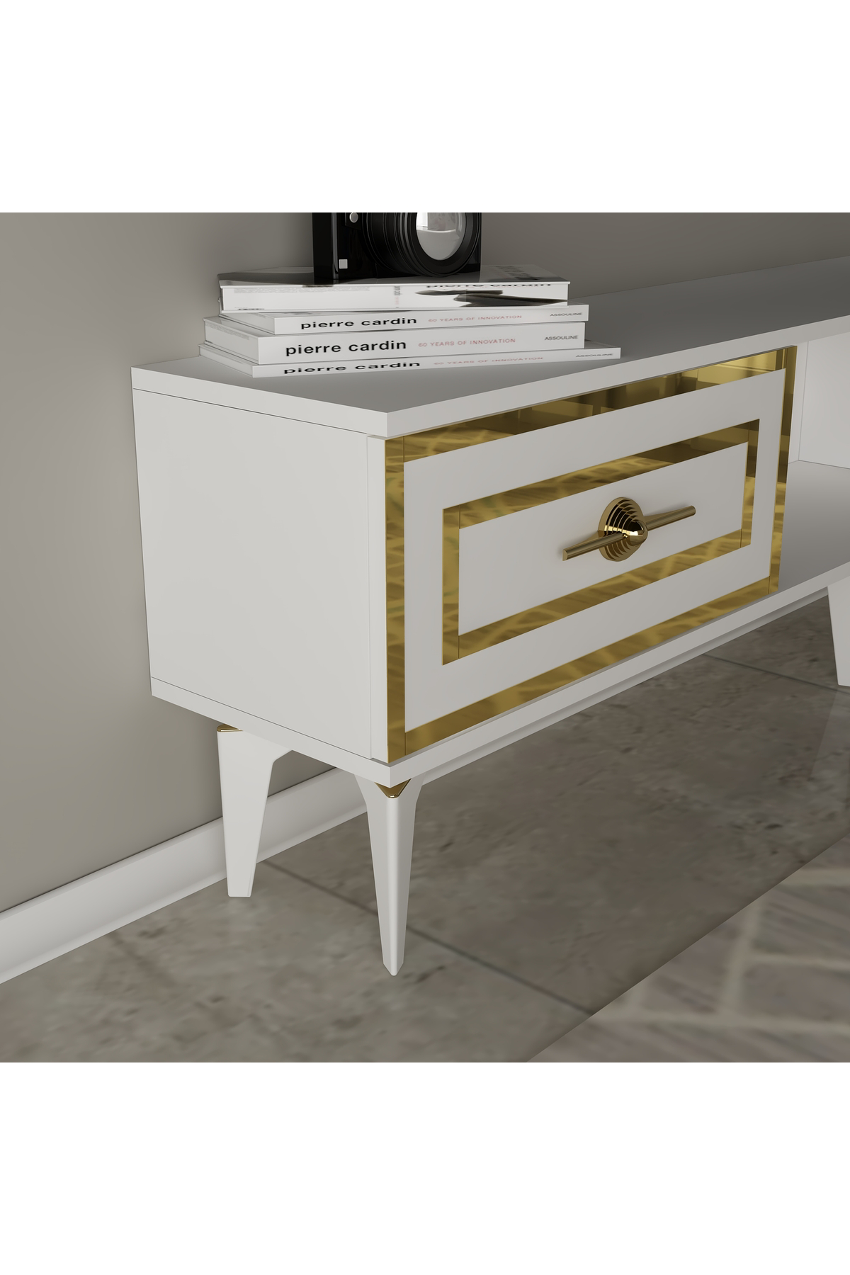 Cantek Dizayn Violact Tv Sehpasi Beyaz-Altin