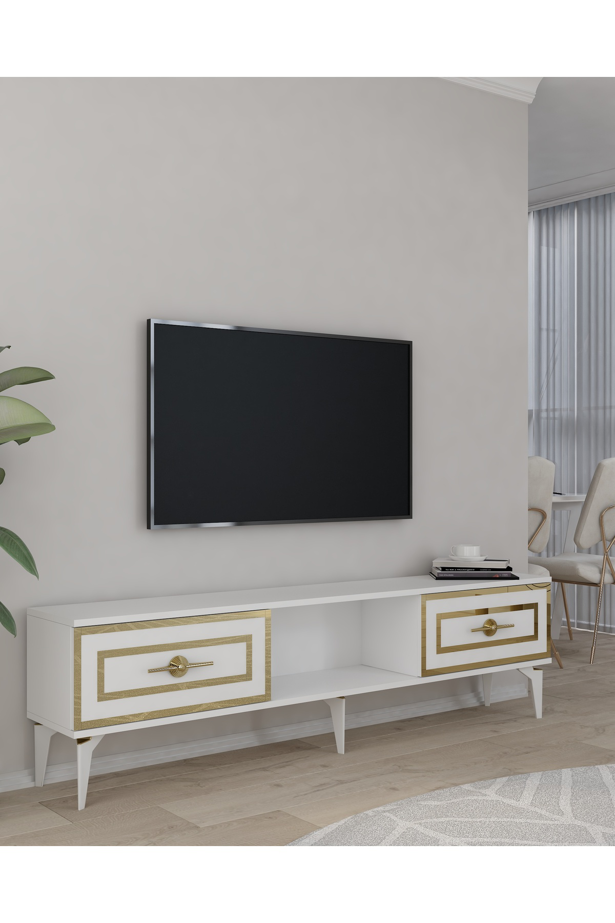 Cantek Dizayn Violact Tv Sehpasi Beyaz-Altin