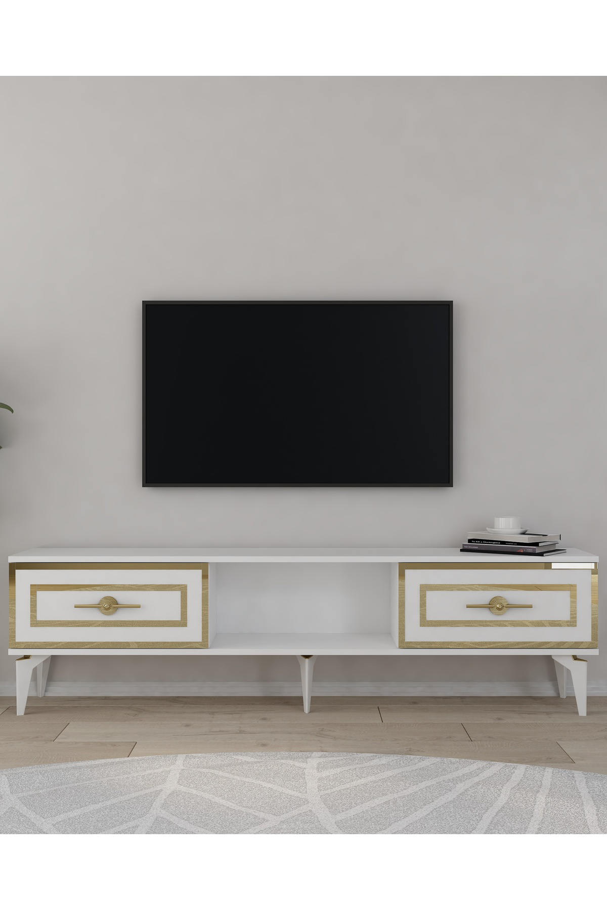 Cantek Dizayn Violact Tv Sehpasi Beyaz-Altin