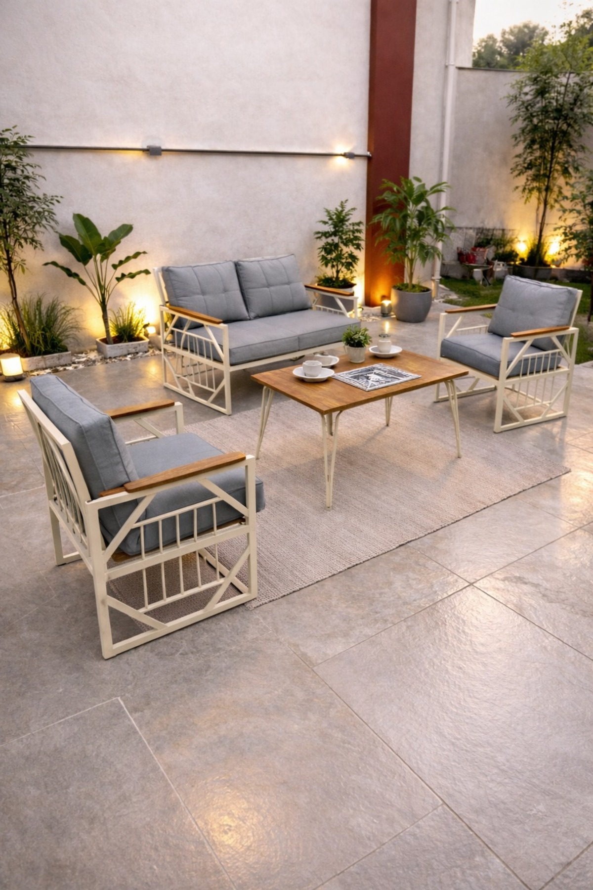 Violet Cappuccino 2+1+1 Masalı GRİ Minderli Metal Balkon Bahçe Ot