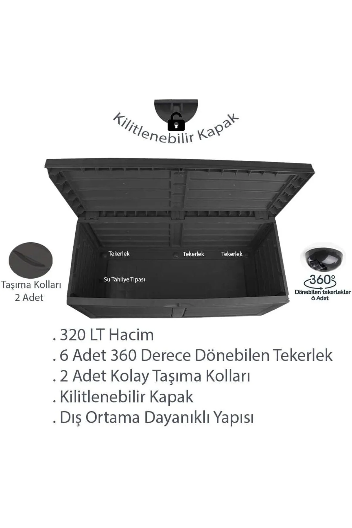 Violet Clean Garden 320 LT Kilitli Tekerlekli Bahçe Depolama Sand