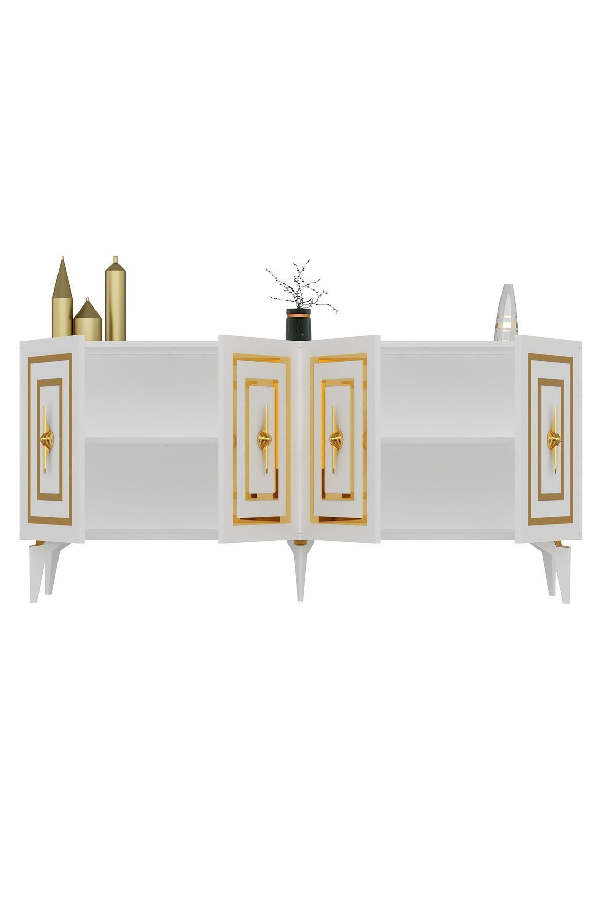 Cantek Dizayn Violla Lazer Desenli 4 Kapakli Konsol Beyaz-Altin