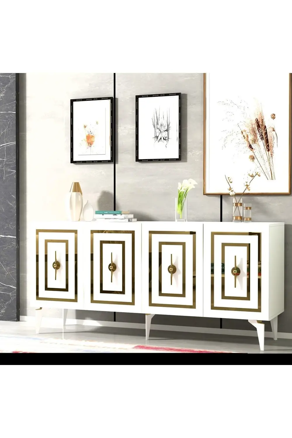 VİOLLA LAZER DESENLİ 4 KAPAKLI KONSOL BEYAZ-ALTIN