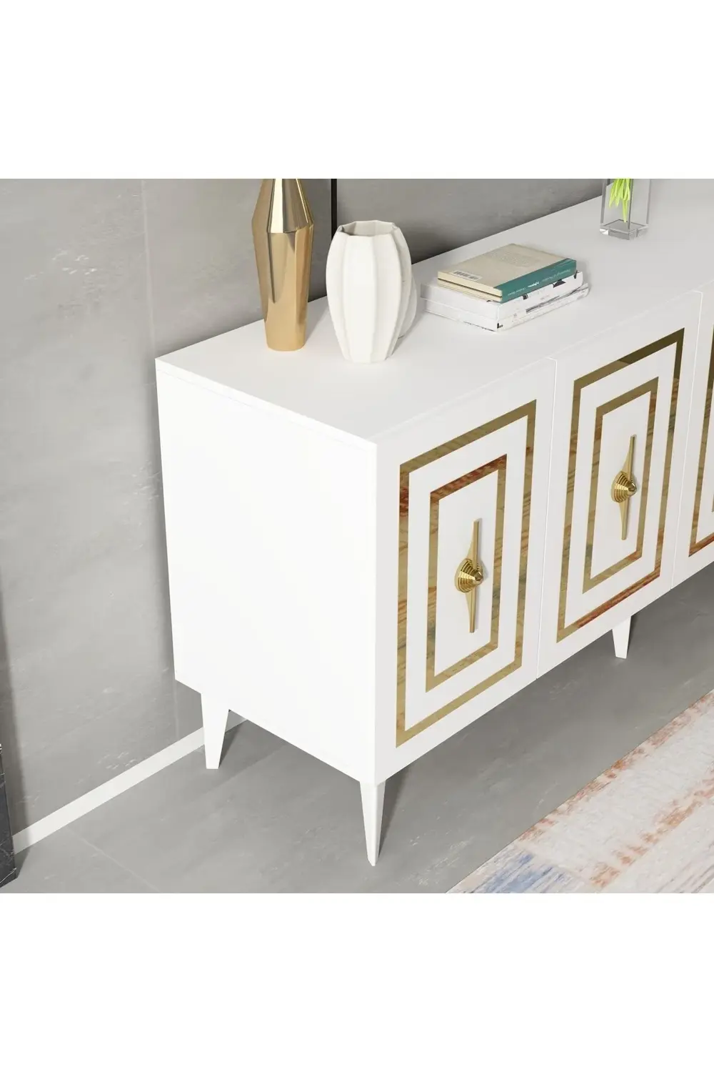 VİOLLA LAZER DESENLİ 4 KAPAKLI KONSOL BEYAZ-ALTIN