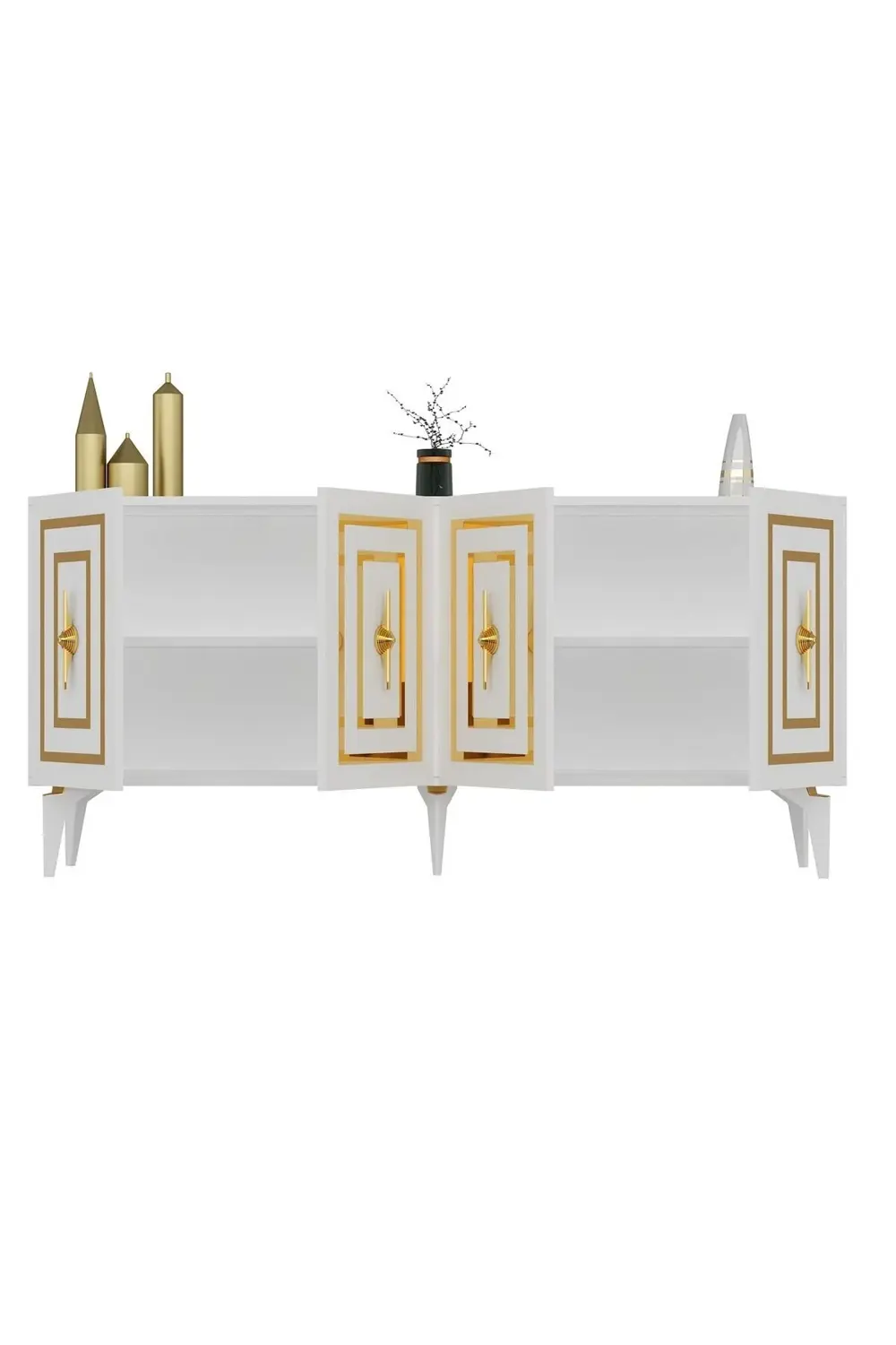 VİOLLA LAZER DESENLİ 4 KAPAKLI KONSOL BEYAZ-ALTIN