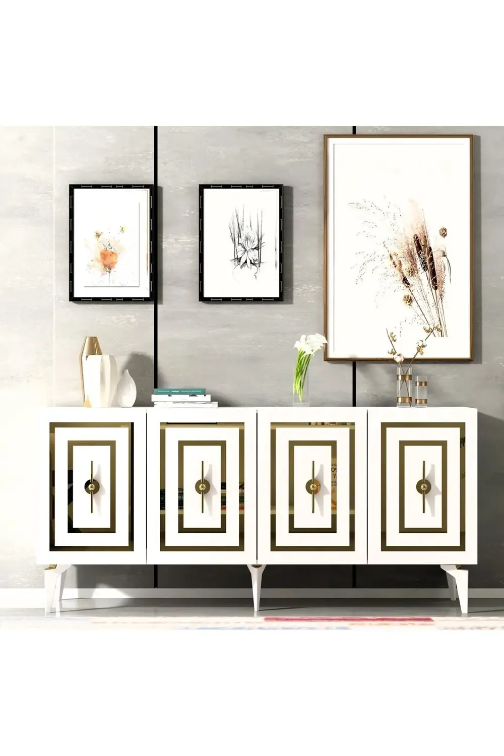 VİOLLA LAZER DESENLİ 4 KAPAKLI KONSOL BEYAZ-ALTIN