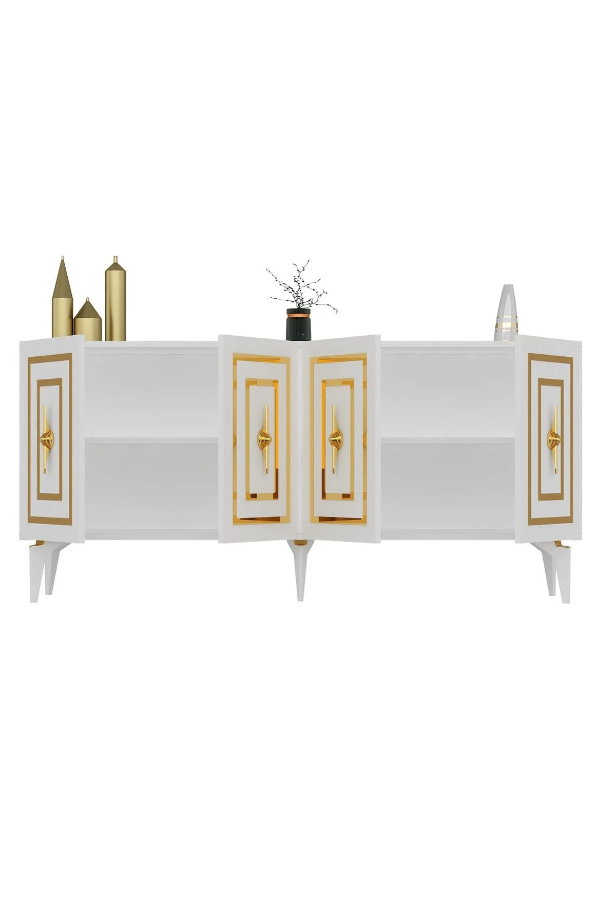 VİOLLA LAZER DESENLİ 4 KAPAKLI KONSOL BEYAZ-ALTIN