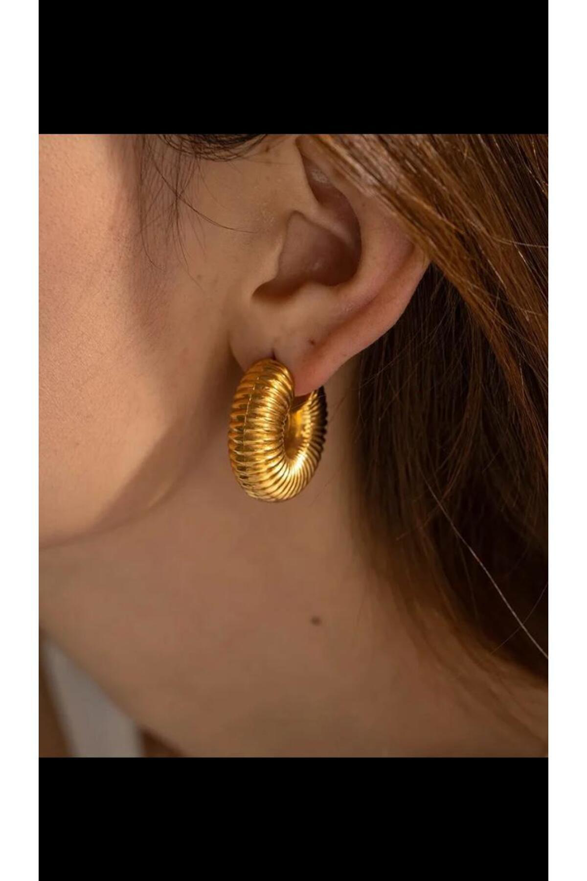 Arescollection Vip Seri Çelik Trend Kadın Kararmaz Tombul Kalın Halka Küpe