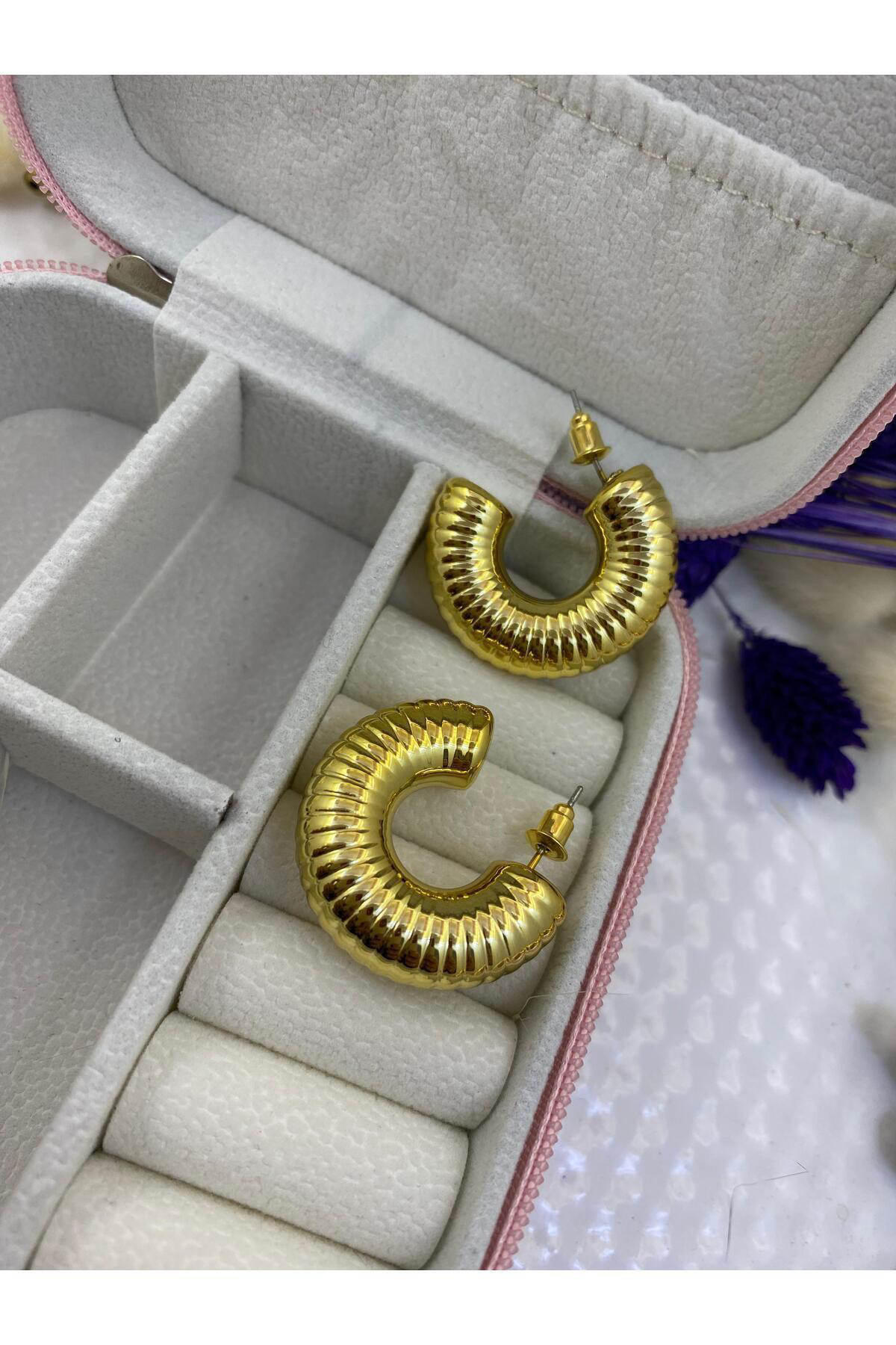 Arescollection Vip Seri Çelik Trend Kadın Kararmaz Tombul Kalın Halka Küpe