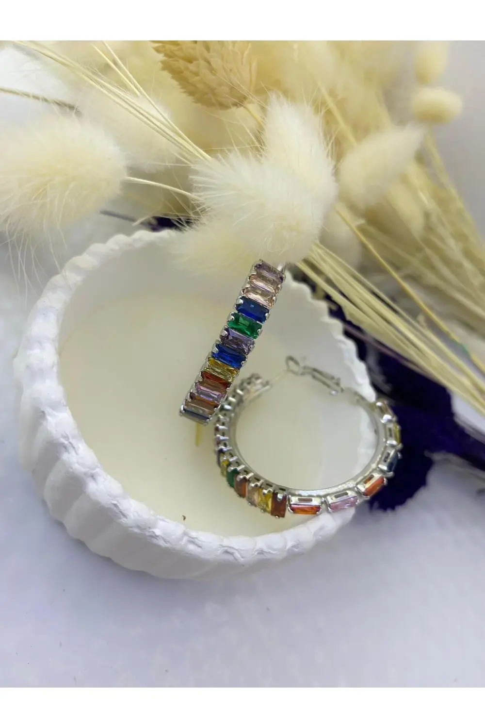 Arescollection Vip Seri Kararmaz Renkli Zirkon Taşlı Trend Kadın Halka Küpe