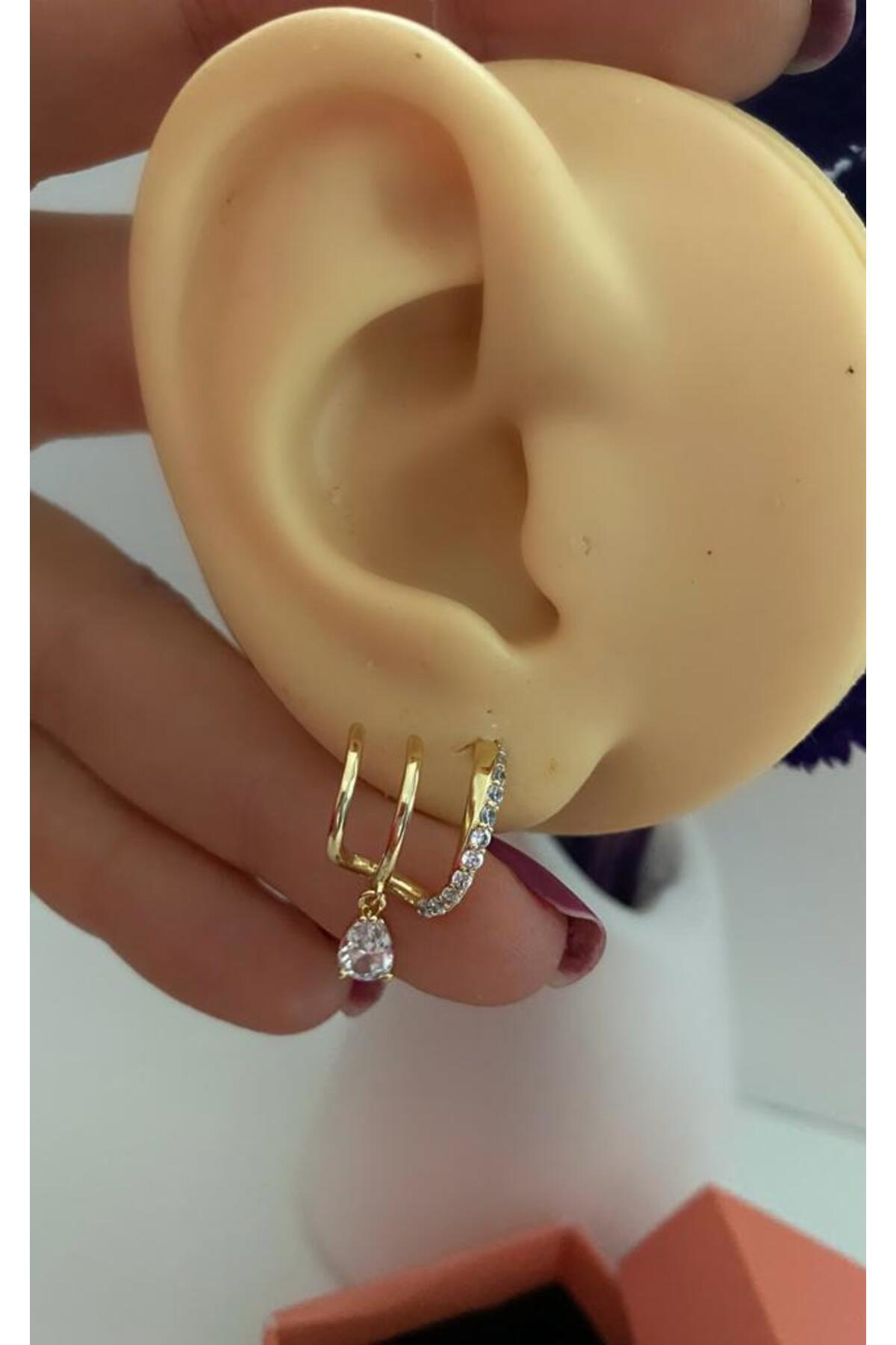 Arescollection Vip Seri Kararmaz Xuping Zirkon Taşlı Çoklu Görünen Halka Küpe