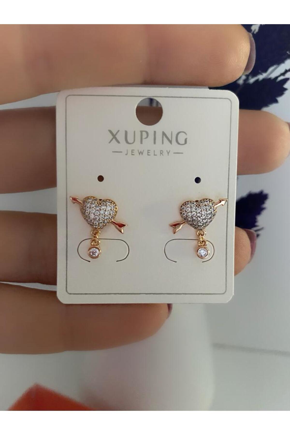 vip seri kararmaz xuping zirkon taşlı kalpli küpe