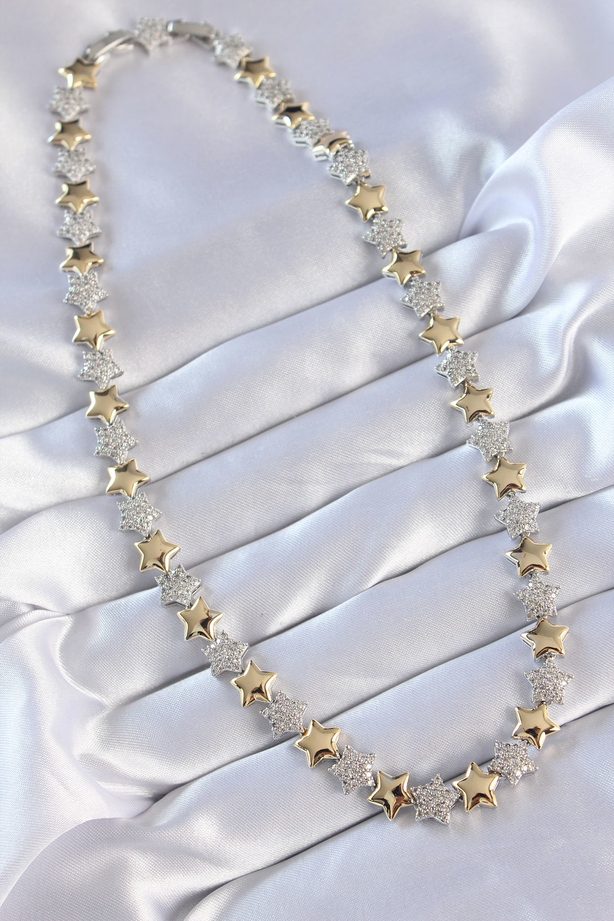 Vip Seri Pirinç Çift Renk Zirkon Taşlı Yıldız Tasarımlı Kolye SL8