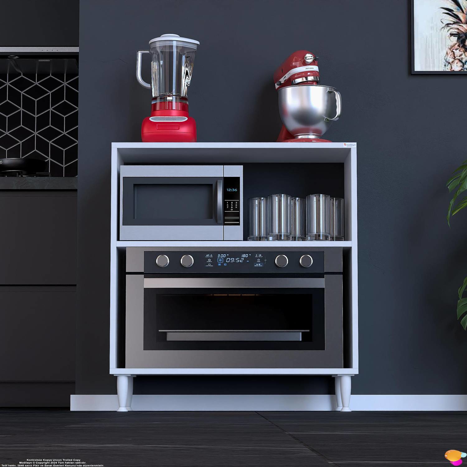 Vira Mikrodalga Fırın Standı 80x87x32 cm Çok Amaçlı Mutfak Rafı K - Görsel 3